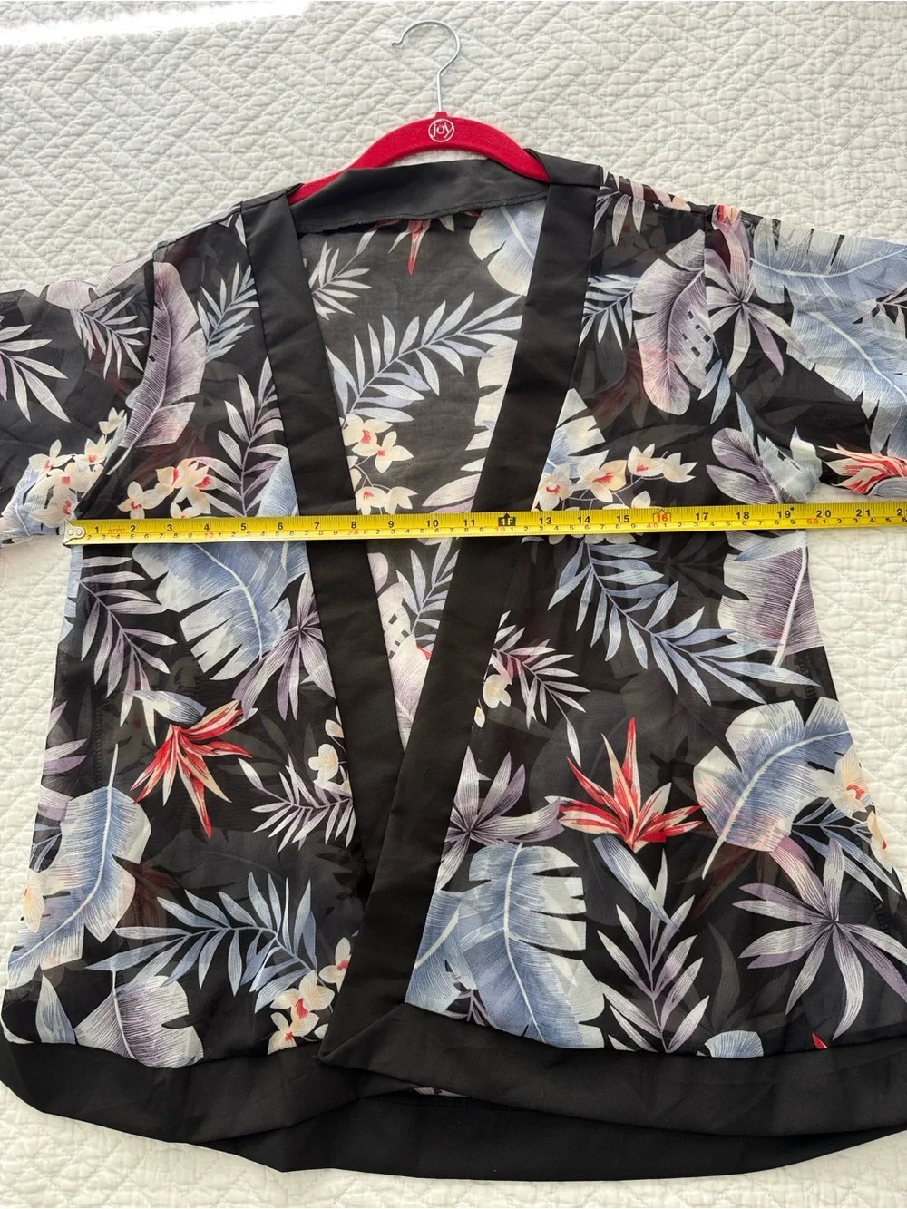 Thailand Sheer Tropical Floral Kimono Black Blue & Red Accents size S/M Coverup